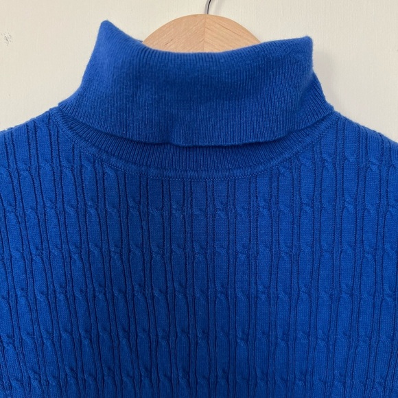 Talbots Womens Blue CableKnit Turtleneck Sweater Supersoft Solid Cozy Medium - Picture 2 of 8